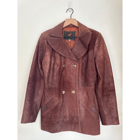 Ruggadier Vintage Brown Leather Double Breasted Blazer Jacket - Women’s Small - Picture 1 of 7